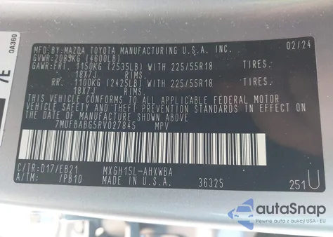 2024 Toyota Corolla Cross Hybrid Xse z USA, uszkodzony, nr VIN 7MUFBABG5RV027845